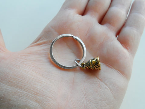 Golden Small Thimble Keychain - Peter Pan's Kiss; Couples Keychain