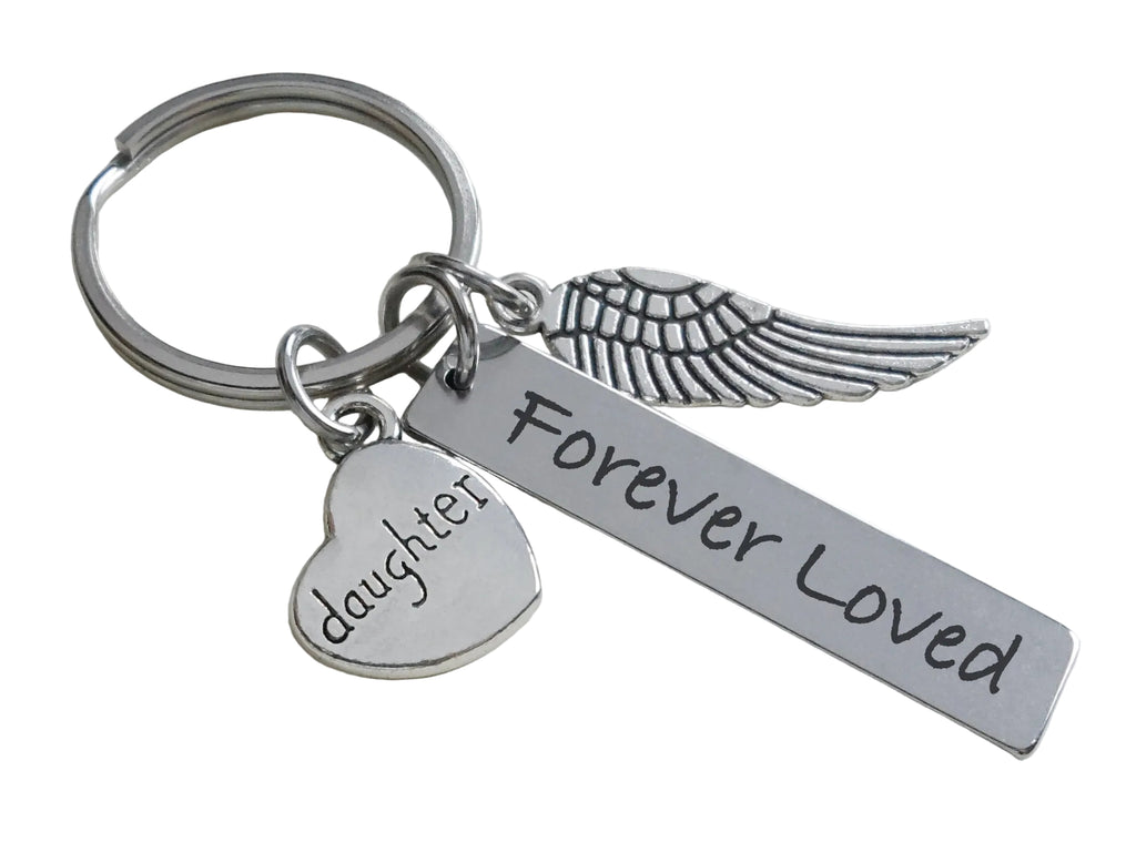 Memorial Keychain with Wing Charm, Family Relation Charm, and Custom Engraved Tag
