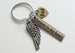 Memorial Keychain with Bronze Wing Charm and Custom Engraved Rectangle & Heart Tag