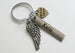 Memorial Keychain with Bronze Wing Charm and Custom Engraved Rectangle & Heart Tag