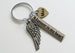 Memorial Keychain with Bronze Wing Charm and Custom Engraved Rectangle & Heart Tag