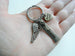 Bronze Charm Dog Memorial Keychain • Custom Engraved Rectangle & Heart Tag with Wing and Paw Charm