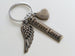 Memorial Keychain with Bronze Wing & Family Relation Charm, and Custom Engraved Rectangle Tag