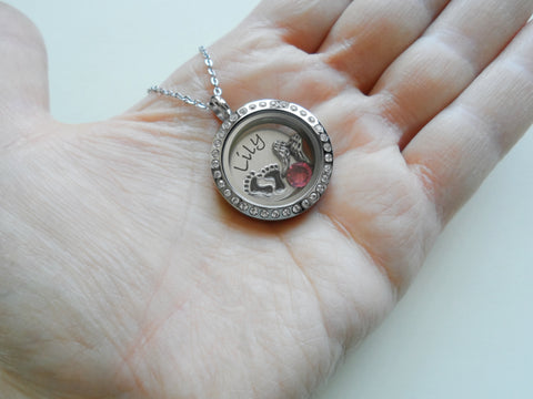 Personalized Forever in My Heart Stainless Steel Circle Locket Necklace for Baby Loss Memorial with Custom Engraved Disc- by Jewelry Everyday
