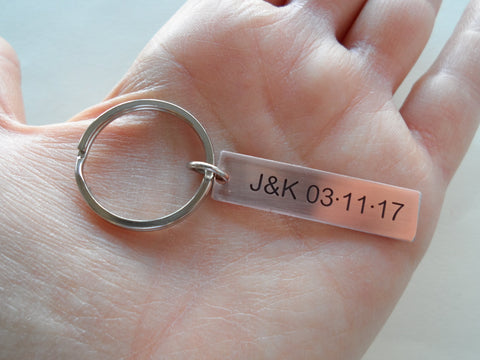 Personalized Copper Tag Keychain Custom Engraved; Handmade 7 Year Anniversary Couples Keychain by Jewelry Everyday