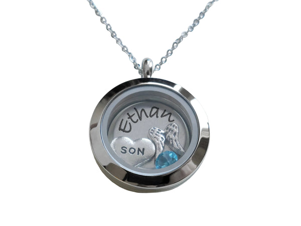 Personalized Forever in My Heart Stainless Steel Circle Locket Necklace for Baby Loss Memorial with Custom Engraved Disc (Plain Edge Locket)- by JewelryEveryday