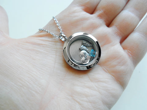 Personalized Forever in My Heart Stainless Steel Circle Locket Necklace for Baby Loss Memorial with Custom Engraved Disc (Plain Edge Locket)- by JewelryEveryday
