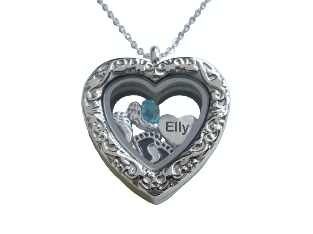 Personalized Forever in My Heart Stainless Steel Heart Locket Necklace for Baby Loss Memorial with Custom Engraved Heart Charm - by JewelryEveryday