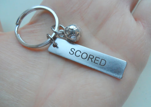 Soccer Ball Charm Keychain and Custom Engraved Steel Tag by Jewelry Everyday
