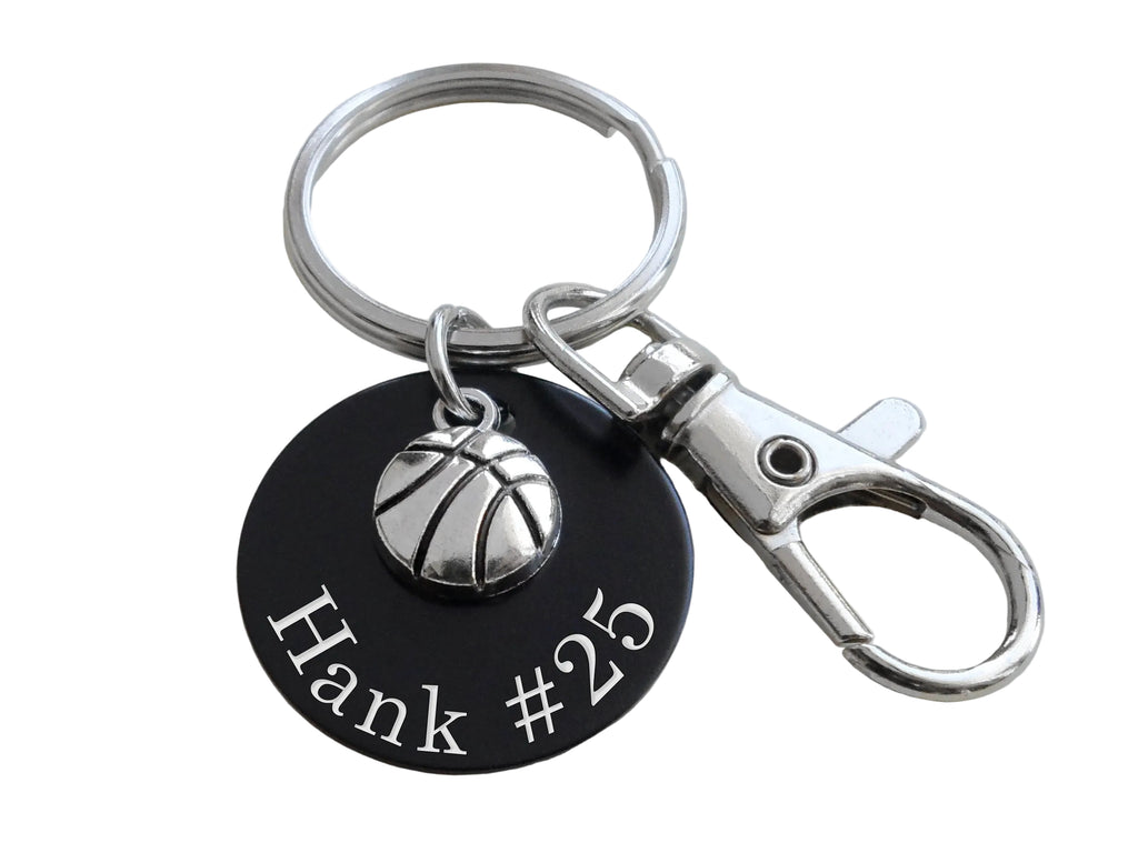 Basketball Charm Keychain with Custom Engraved Black Aluminum Disc with Clasp, For Graduate, School Team Player or Coach Gift by JewelryEveryday