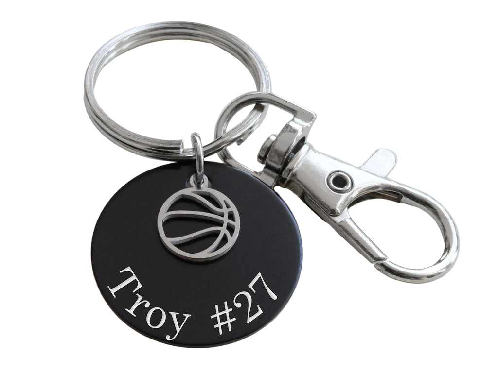 Basketball Charm Keychain with Custom Engraved Black Aluminum Disc with Clasp, For Graduate, School Team Player or Coach Gift by JewelryEveryday (Copy)