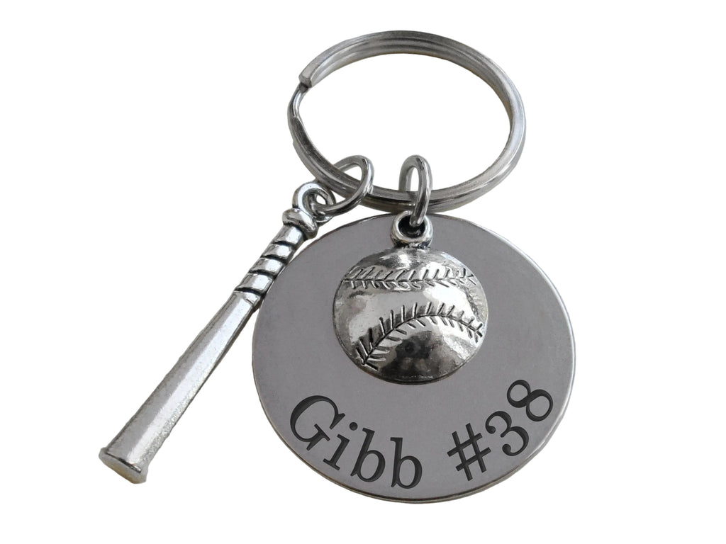 Baseball & Bat Charm Keychain with Custom Engraved Disc, Personalized For Softball or Baseball Player or Coach by JewelryEveryday