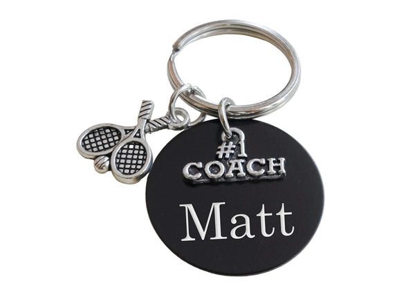 #1 Coach Charm Keychain with Custom Engraved Black Aluminum Disc & Sport Charm Selection by JewelryEveryday