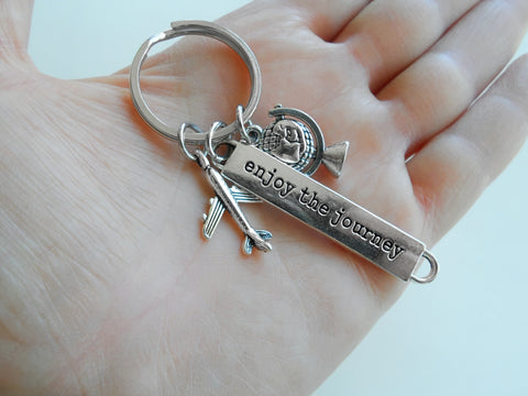 Airplane & Globe Charm Keychain with "Enjoy the Journey" Tag, Encouragement Keychain by JewelryEveryday