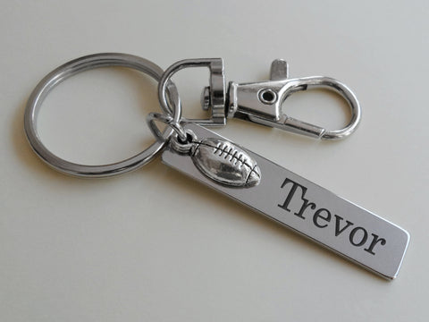 Football Charm Keychain with Custom Engraved Tag & Clasp, Personalized For Team Player or Coach by JewelryEveryday