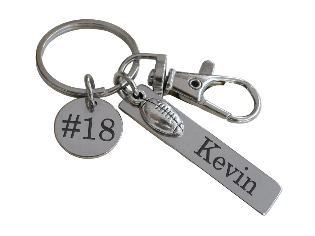 Football Charm Keychain with Custom Engraved Tag, Disc & Clasp, Personalized For Team Player or Coach by JewelryEveryday