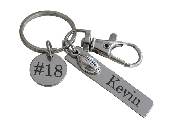 Football Charm Keychain with Custom Engraved Tag, Disc & Clasp, Personalized For Team Player or Coach by JewelryEveryday