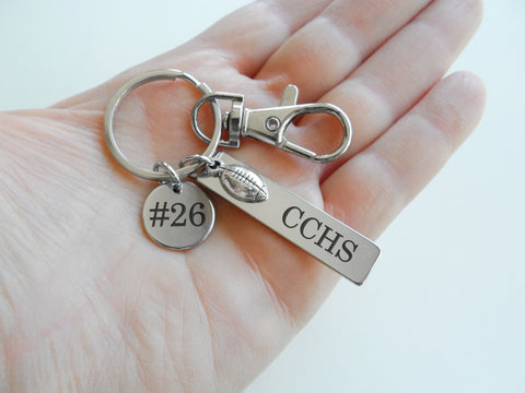 Football Charm Keychain with Custom Engraved Tag, Disc & Clasp, Personalized For Team Player or Coach by JewelryEveryday