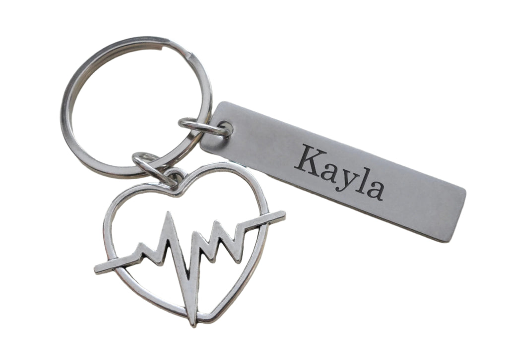 Medical Charm Keychain with Heartbeat Charm & Custom Engraved Tag; For Medical Professional or Student