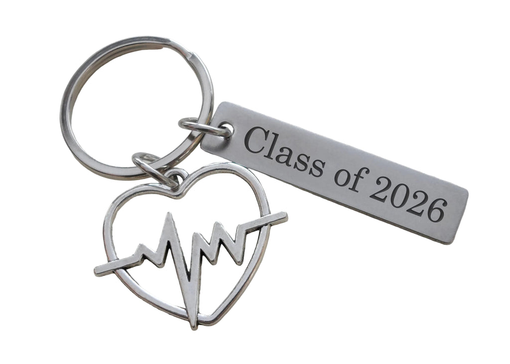 Medical Charm Keychain with Heart Beat Charm and Custom Engraved Tag, Medical Professional or Professor Keychain