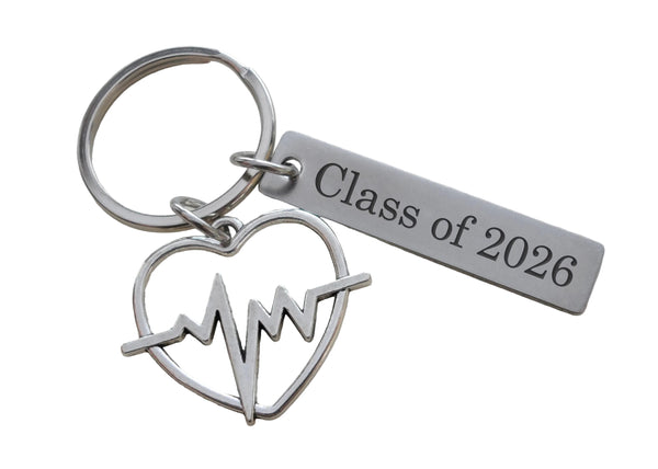 Medical Charm Keychain with Heart Beat Charm and Custom Engraved Tag, Medical Professional or Professor Keychain