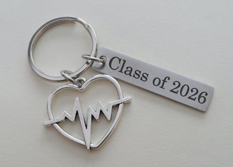 Medical Charm Keychain with Heartbeat Charm & Custom Engraved Tag; For Medical Professional or Student