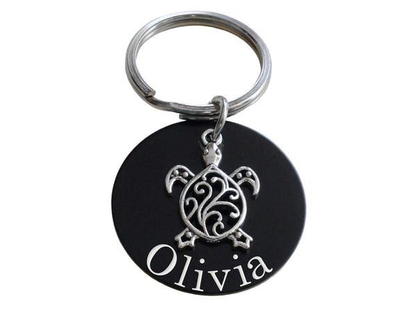 Turtle Charm Over Aluminum Disc Keychain with Custom Engraving by JewelryEveryday