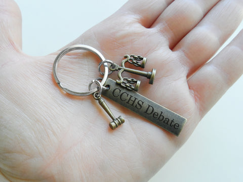 Custom Engraved Law Keychain with Bronze Scales of Justice & Gavel Charm, For Law Student or Lawyer by JewelryEveryday