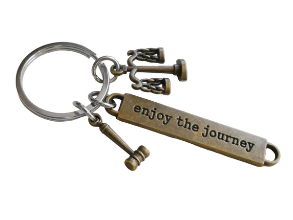 Bronze Law Scales Charm Keychain with Gavel Charm & Enjoy the Journey Tag, Paralegal Charm Keychain by JewelryEveryday