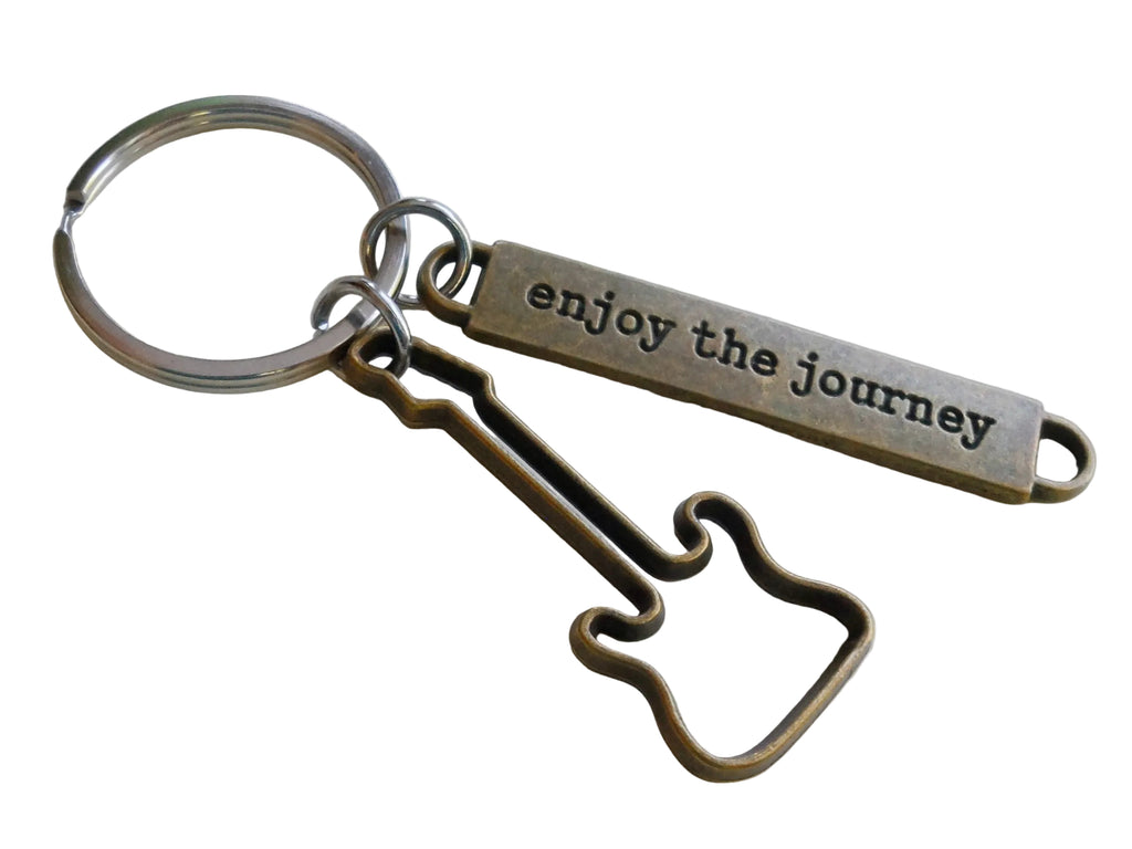 Bronze Guitar Charm Keychain with "Enjoy the Journey" Tag, Musician or Music Teacher Keychain by JewelryEveryday