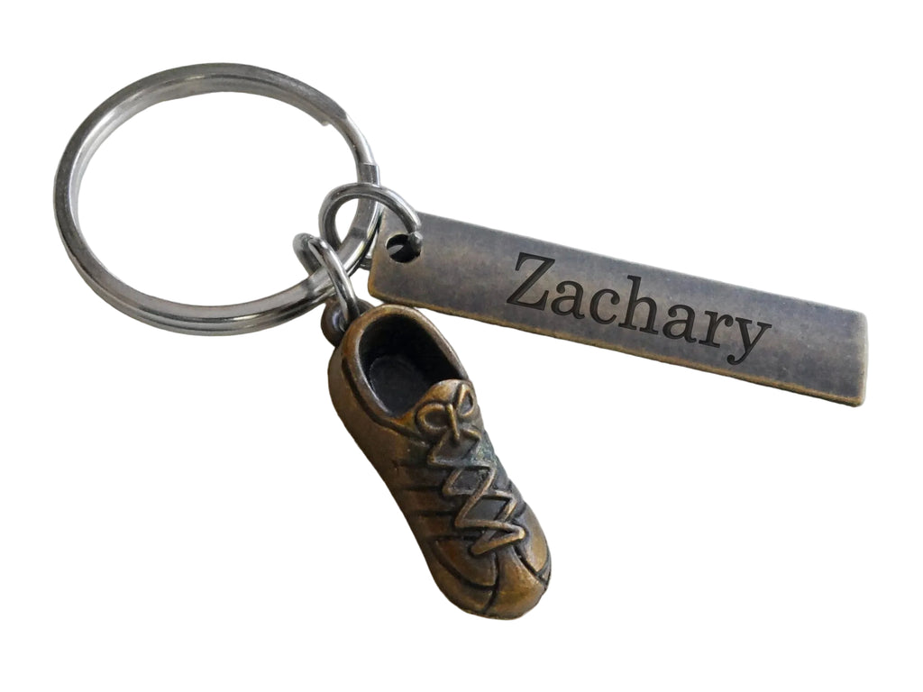 Cross Country Charm Keychain with Bronze Running Shoe Charm and Custom Engraved Tag by JewelryEveryday
