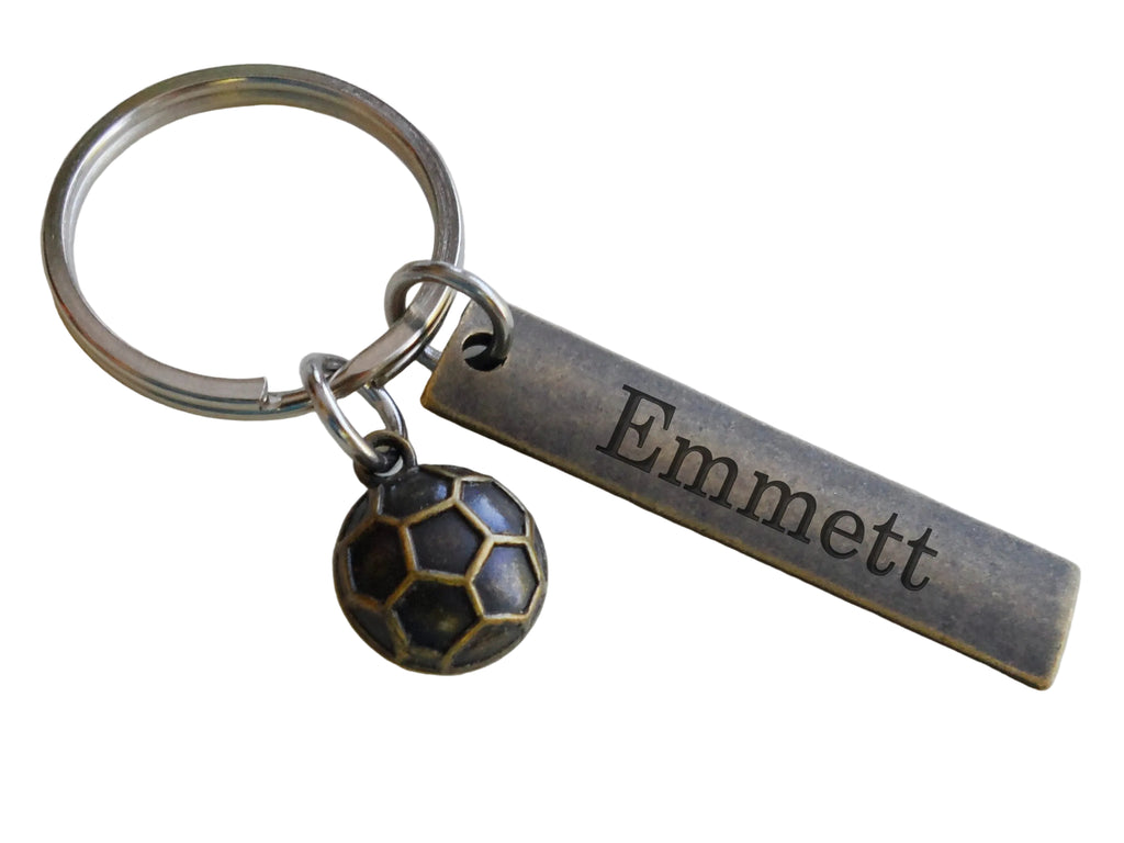 Bronze Soccer Ball Charm Keychain and Custom Engraved Tag - Soccer Player or Coach Key Chain by JewelryEveryday