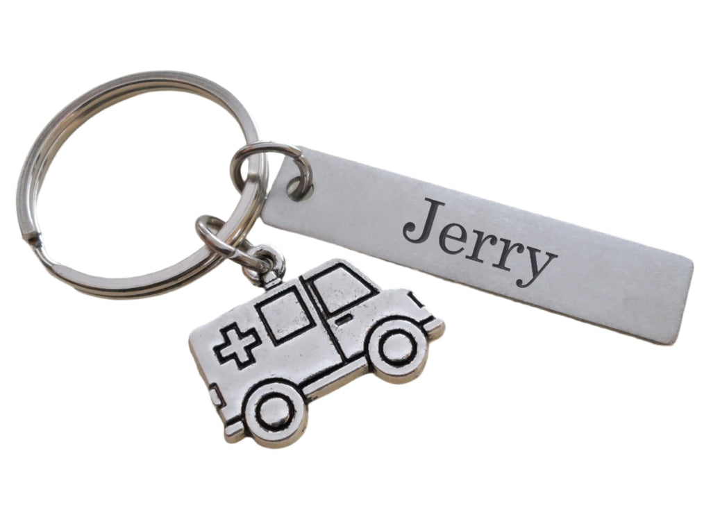 Custom Engraved EMT Keychain with Ambulance Charm, Paramedic Keychain, Medical Student Gift
