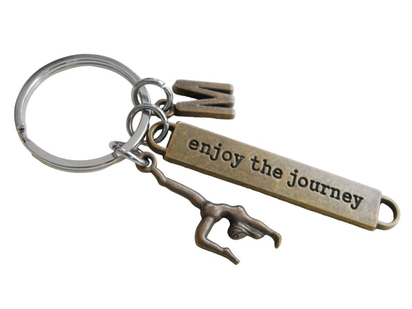 Bronze Gymnast Charm Keychain with Enjoy the Journey Tag & Initial Charm, Gymnastics Student or Coach Key Chain by JewelryEveryday