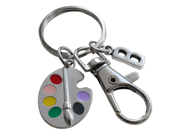 Colored Art Palette Charm Keychain with Swivel Clasp & Initial Charm, For Artist Student or Instructor by JewelryEveryday