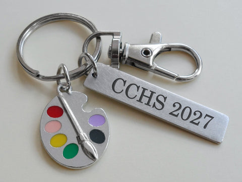 Colored Art Palette Charm Keychain with Swivel Clasp & Custom Engraved Tag, For Artist Student or Instructor by JewelryEveryday