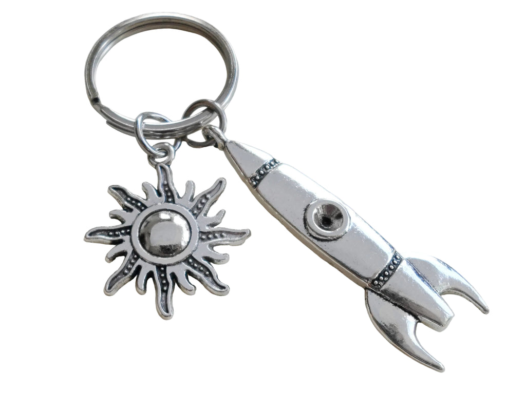 Rocket Ship Charm Keychain with Sun Charm by JewelryEveryday