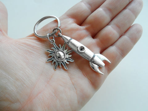 Rocket Ship Charm Keychain with Sun Charm by JewelryEveryday