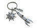 Rocket Ship Charm Keychain with Sun Charm & Initial Charm by JewelryEveryday