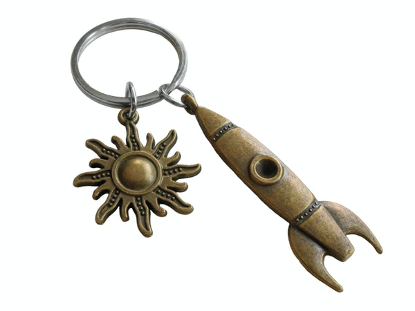 Bronze Rocket Ship Charm Keychain with Sun Charm by JewelryEveryday