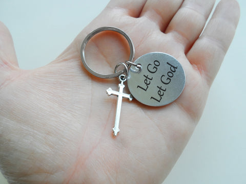 Custom Engraved Disc Keychain with Cross Charm, Religious Encouragement Keychain