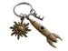 Bronze Rocket Ship Charm Keychain with Sun Charm & Initial Charm by JewelryEveryday
