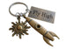 Bronze Rocket Ship Charm Keychain with Sun Charm & Custom Engraved Tag by JewelryEveryday