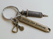 Bronze Syringe & Stethoscope Charm Keychain with Enjoy the Journey Tag, Gift for Nurse, Hospital Staff, Medical Team