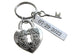 Heart Lock Charm Keychain with Heart Key Charm and Custom Engraved Tag - With Card Key To My Heart; Couples Keychain