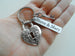 Heart Lock Charm Keychain with Heart Key Charm and Custom Engraved Tag - With Card Key To My Heart; Couples Keychain