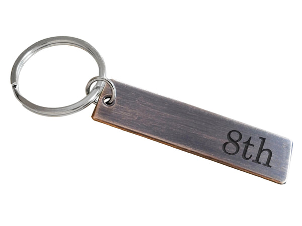 Antiqued Bronze Tag Keychain with "8th" Engraved, Couples 8 Year Anniversary Key Chain