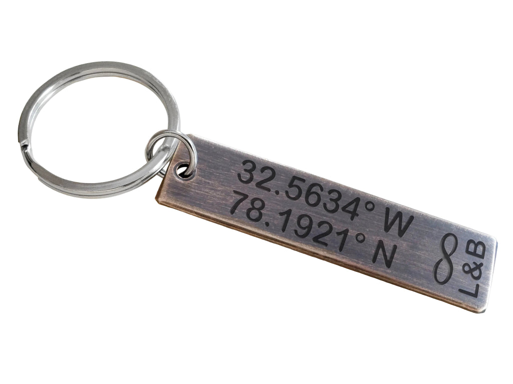 Custom Engraved Antiqued Bronze Tag Keychain, 8 Year Anniversary or 19 Year Anniversary Gift, Personalized Key Chain