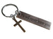 Antiqued Bronze Tag Keychain with "He Will Never Leave You" Engraving & Cross Charm