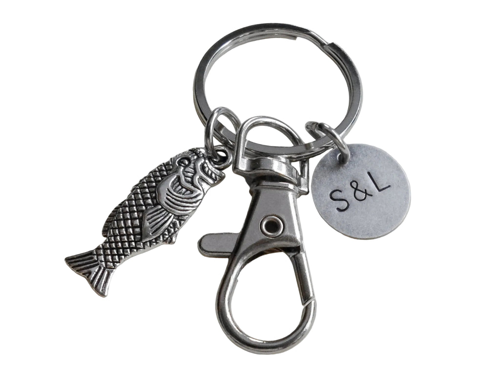 Silver Bass Fish Keychain with Clasp and Custom Engraved Tag, with Card "You Are A Great Catch"